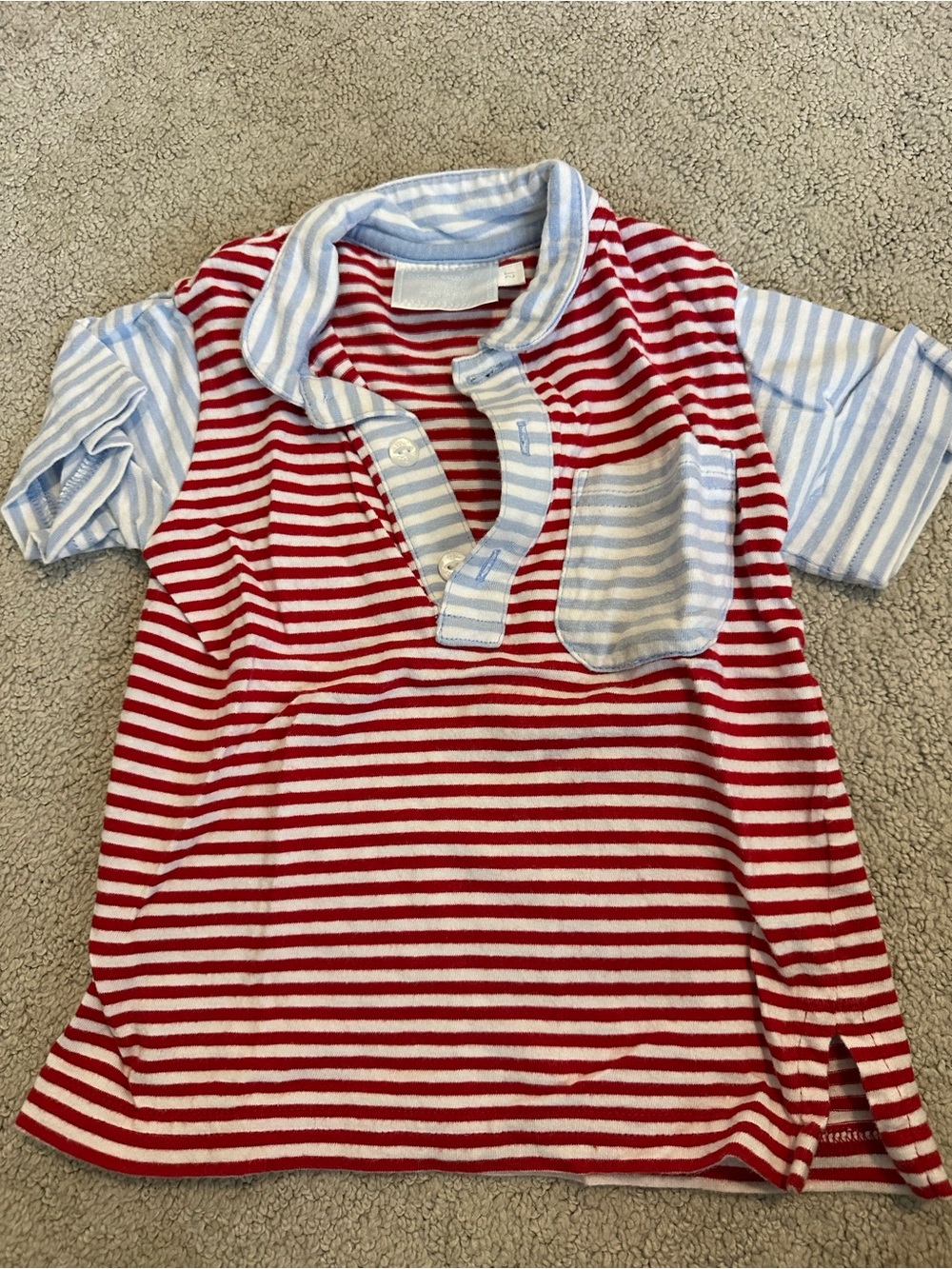 Little English Red & Light Blue Striped Polo